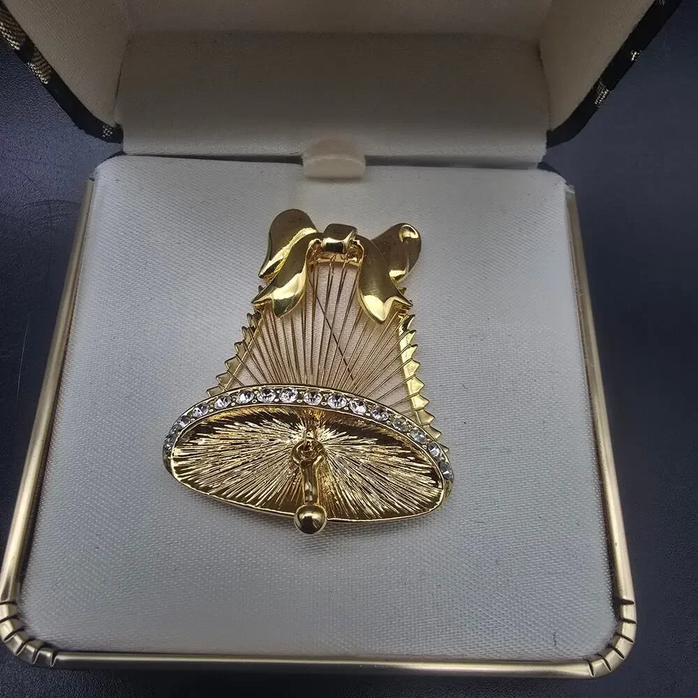 Monet Gold Tone Bell Brooch Christmas Vintage NOS In Box